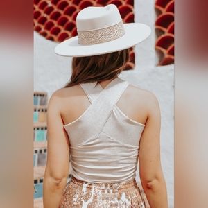 NEW Criss Cross Halter Neck BODYSUIT Cream LARGE Ribbed BOUTIQUE